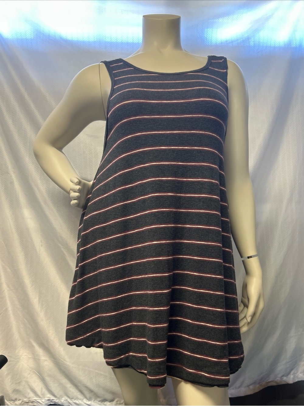 We The Free Navy and Pink Striped Sleeveless Swing Mini Dress